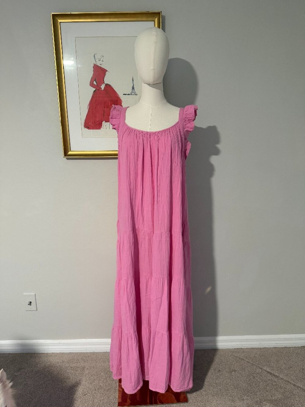 Caslon Ruffle Tiered Cotton Maxi Dress In Pink Crayon - XL